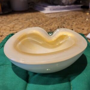 Blenko Elegant Creamy White and Gold Thick Heavy glass Ashtray Or Bowl